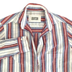 Grayson The Hero Striped‎ Red White Blue Button Shirt Women's Size 1 XS